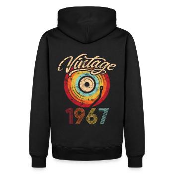 1967 Anniversaire Vinyle Vintage - Sweat à capuche Premium bio Homme - noir - Dos - Nico (187cm)