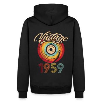 1959 Anniversaire Vinyle Vintage - Sweat à capuche Premium bio Homme - noir - Dos - Nico (187cm)