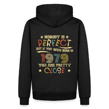 1979 Birthday Vintage Nobody is perfect - Men’s Premium Organic Hoodie - black - Back - Nico (187cm)