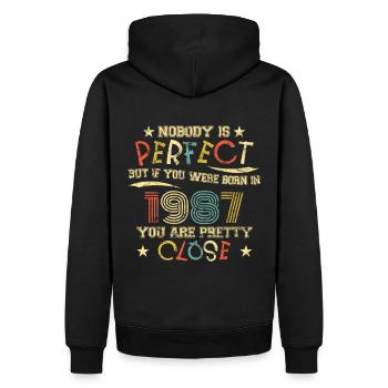 1987 Birthday Vintage Nobody is perfect - Men’s Premium Organic Hoodie - black - Back - Nico (187cm)