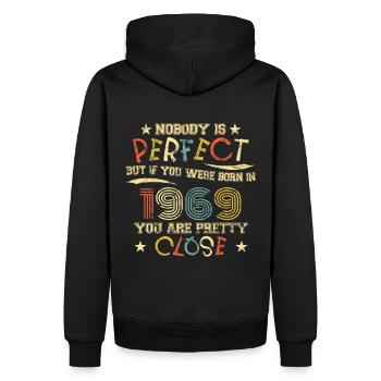 1969 Geburtstag Vintage Nobody is perfect - Männer Premium Bio Hoodie - Schwarz - Hinten - Nico (187cm)