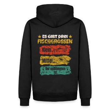 Es gibt 3 Fischgrößen - Männer Premium Bio Hoodie - Schwarz - Hinten - Nico (187cm)