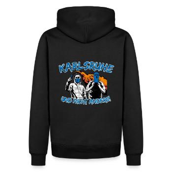 Karlsruhe und nicht anders UPDATE - Männer Premium Bio Hoodie - Schwarz - Hinten - Nico (187cm)