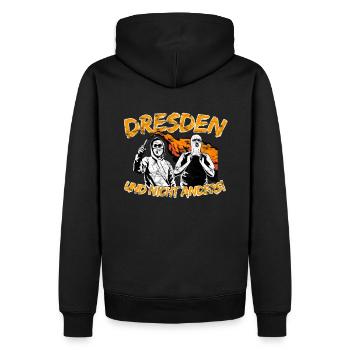 Dresden und nicht anders UPDATE - Männer Premium Bio Hoodie - Schwarz - Hinten - Nico (187cm)