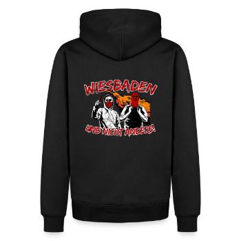 Wiesbaden und nicht anders UPDATE - Männer Premium Bio Hoodie - Schwarz - Hinten - Nico (187cm)