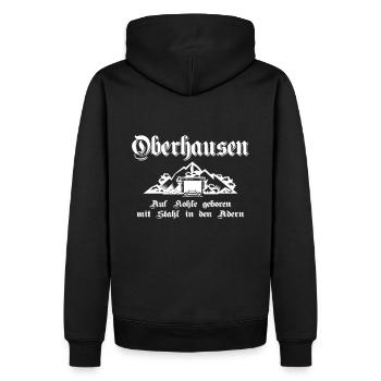 Oberhausen Auf Kohle geboren mit Stahl - Männer Premium Bio Hoodie - Schwarz - Hinten - Nico (187cm)