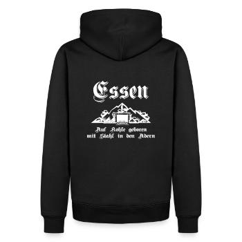 Essen Auf Kohle geboren mit Stahl in den Adern - Männer Premium Bio Hoodie - Schwarz - Hinten - Nico (187cm)
