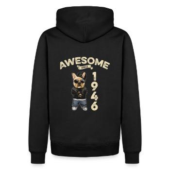 1946 Birthday Awesome since Cool Dog - Men’s Premium Organic Hoodie - black - Back - Nico (187cm)