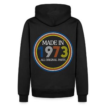 Fabriqué en 1973 Pièces d’origine Cadeau 50e anniversaire - Sweat à capuche Premium bio Homme - noir - Dos - Nico (187cm)