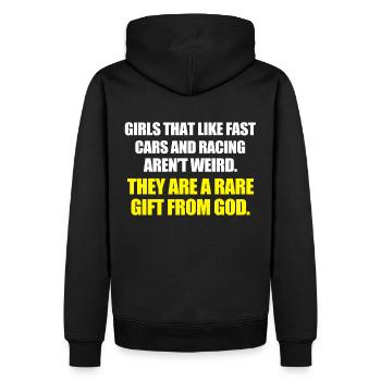 Des filles qui aiment les voitures rapides et les courses - Sweat à capuche Premium bio Homme - noir - Dos - Nico (187cm)