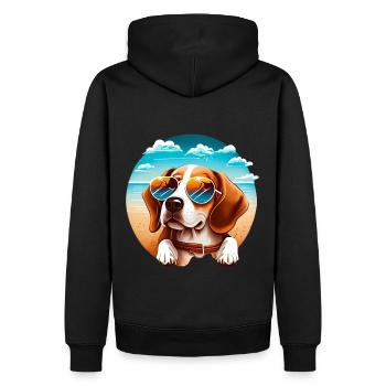 Beagle avec des lunettes de soleil sur la plage - Sweat à capuche Premium bio Homme - noir - Dos - Nico (187cm)