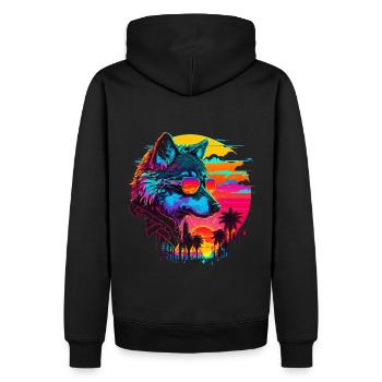 Wolf Retro Illustration Synthwave Art - Männer Premium Bio Hoodie - Schwarz - Hinten - Nico (187cm)