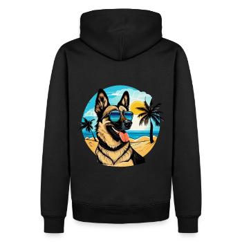 Chien de berger sur la plage avec des lunettes de soleil - Sweat à capuche Premium bio Homme - noir - Dos - Nico (187cm)