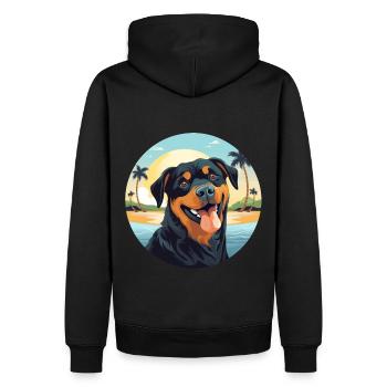 Chien Rottweiler sur la plage - Sweat à capuche Premium bio Homme - noir - Dos - Nico (187cm)