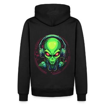 Alien with headphones Extraterrestrial DJ Music - Men’s Premium Organic Hoodie - black - Back - Nico (187cm)
