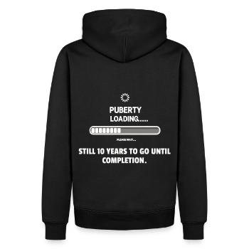 Die Pubertät lädt... Geduld erforderlich - Männer Premium Bio Hoodie - Schwarz - Hinten - Nico (187cm)