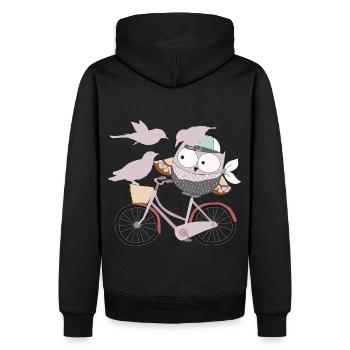 Eule auf Rad mit Vogel Vögel - - Männer Premium Bio Hoodie - Schwarz - Hinten - Nico (187cm)