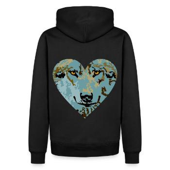 Herz Wolf Blau - Männer Premium Bio Hoodie - Schwarz - Hinten - Nico (187cm)