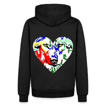 Herz Wolf bunt - Männer Premium Bio Hoodie - Schwarz - Hinten - Nico (187cm)