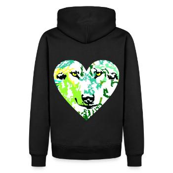 Wolf Herz bunt - Männer Premium Bio Hoodie - Schwarz - Hinten - Nico (187cm)