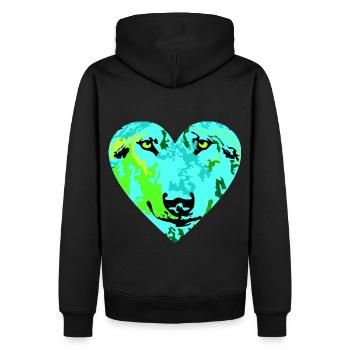 Herz Wolf leicht 3 D Art - Männer Premium Bio Hoodie - Schwarz - Hinten - Nico (187cm)