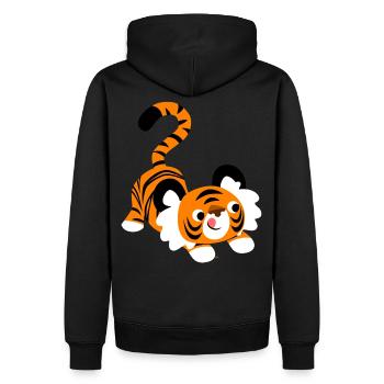 Un tigre cartoon mignon prêt à bondir! par - Sweat à capuche Premium bio Homme - noir - Dos - Nico (187cm)