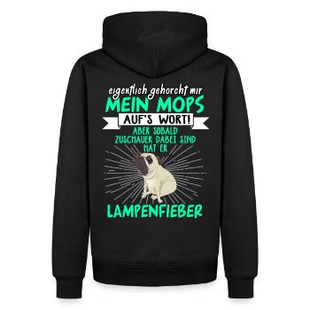 Mops Lampenfieber Pug - Männer Premium Bio Hoodie - Schwarz - Hinten - Nico (187cm)