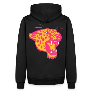 Brüllender Leopard von Cheerful Madness!! - Männer Premium Bio Hoodie - Schwarz - Hinten - Nico (187cm)