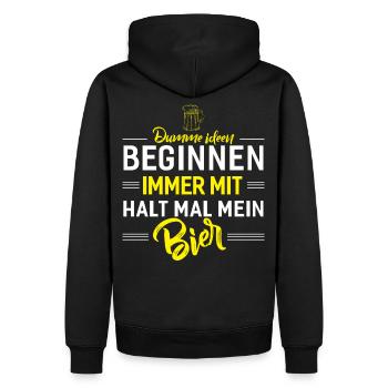 Halt Mal Mein Bier - Männer Premium Bio Hoodie - Schwarz - Hinten - Nico (187cm)