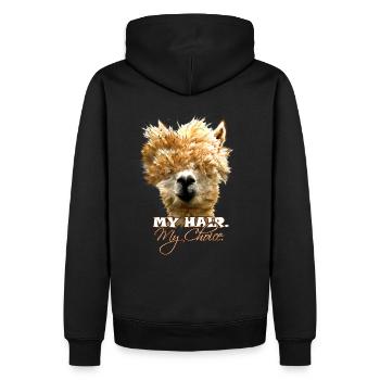 lama moelleux - mes cheveux mon choix en disant alpaga - Sweat à capuche Premium bio Homme - noir - Dos - Nico (187cm)