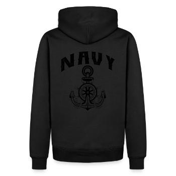 Navy - Men’s Premium Organic Hoodie - black - Back - Nico (187cm)
