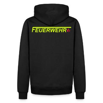 Fire Department logo with a long time F and flame - Men’s Premium Organic Hoodie - black - Back - Nico (187cm)