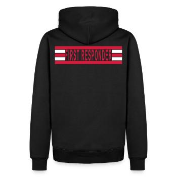 Premiers intervenants symétriques 5 bandes - Sweat à capuche Premium bio Homme - noir - Dos - Nico (187cm)