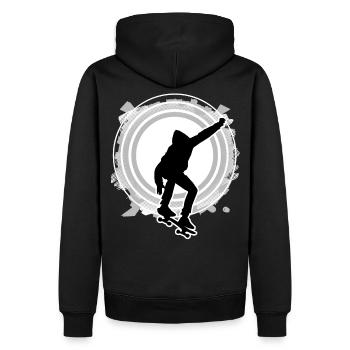 Skateboarder springt Kreis Raster grau weiß - Männer Premium Bio Hoodie - Schwarz - Hinten - Nico (187cm)