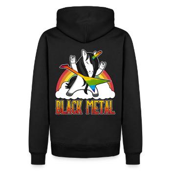 Black Metal Deathmetal Metalcore Rocker Unicorn - Männer Premium Bio Hoodie - Schwarz - Hinten - Nico (187cm)