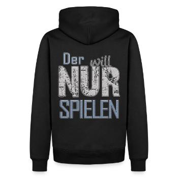 Der will nur spielen | Yolo-Artwork - Männer Premium Bio Hoodie - Schwarz - Hinten - Nico (187cm)