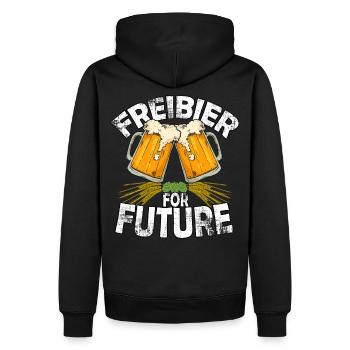 Fridays for Future Parodie / Freibier for future - Männer Premium Bio Hoodie - Schwarz - Hinten - Nico (187cm)