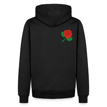 rose - Men’s Premium Organic Hoodie - black - Back - Nico (187cm)