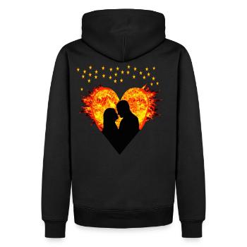 Coeur flammes amour couple étoiles - Sweat à capuche Premium bio Homme - noir - Dos - Nico (187cm)