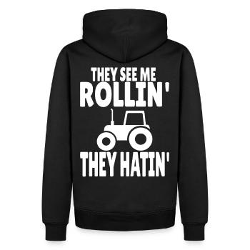 Trekker Tractor Farmer Farmer They see me rollin - Men’s Premium Organic Hoodie - black - Back - Nico (187cm)
