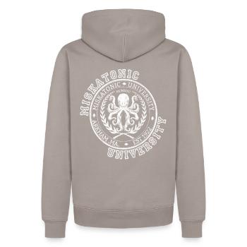 Miskatonic University Vintage Retro - Männer Premium Bio Hoodie - Taupe - Hinten - Nico (187cm)
