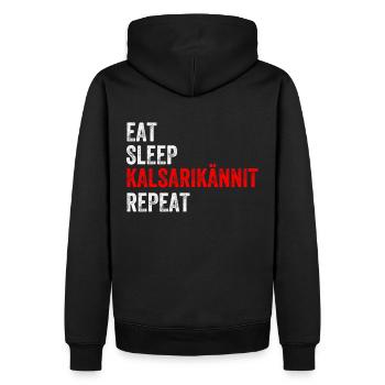 Alkohol Saufen in Finnland: Kalsarikannit Geschenk - Männer Premium Bio Hoodie - Schwarz - Hinten - Nico (187cm)