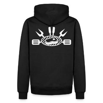 Grillmeister Emblem | BBQ Steak Icon - Männer Premium Bio Hoodie - Schwarz - Hinten - Nico (187cm)