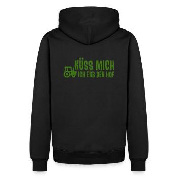 Küss mich - ich erb den Hof - Jungbauer Landwirt - Männer Premium Bio Hoodie - Schwarz - Hinten - Nico (187cm)