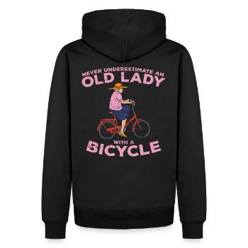 Ne sous-estimez jamais une vieille dame à vélo - Sweat à capuche Premium bio Homme - noir - Dos - Nico (187cm)