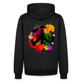 Signe de la paix fleurs rétro bohème des années 60 - Sweat à capuche Premium bio Homme - noir - Dos - Nico (187cm)