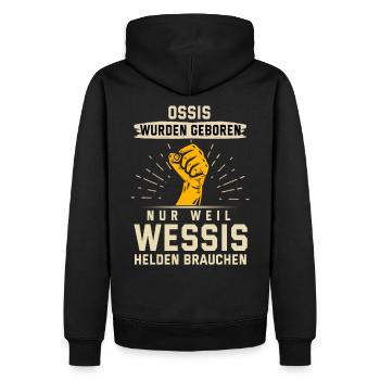 Ossi Wessi Spruch Superheld Geschenk Idee - Männer Premium Bio Hoodie - Schwarz - Hinten - Nico (187cm)