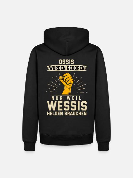 Ossi Wessi Spruch Superheld Geschenk Idee - Männer Premium Bio Hoodie - Schwarz
