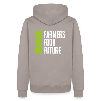 No Farmers - No Food - No Future - Bauer Landwirt - Männer Premium Bio Hoodie - Taupe - Hinten - Nico (187cm)