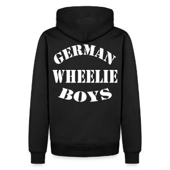 German Wheelie Boys Bike Stunts Design - Männer Premium Bio Hoodie - Schwarz - Hinten - Nico (187cm)